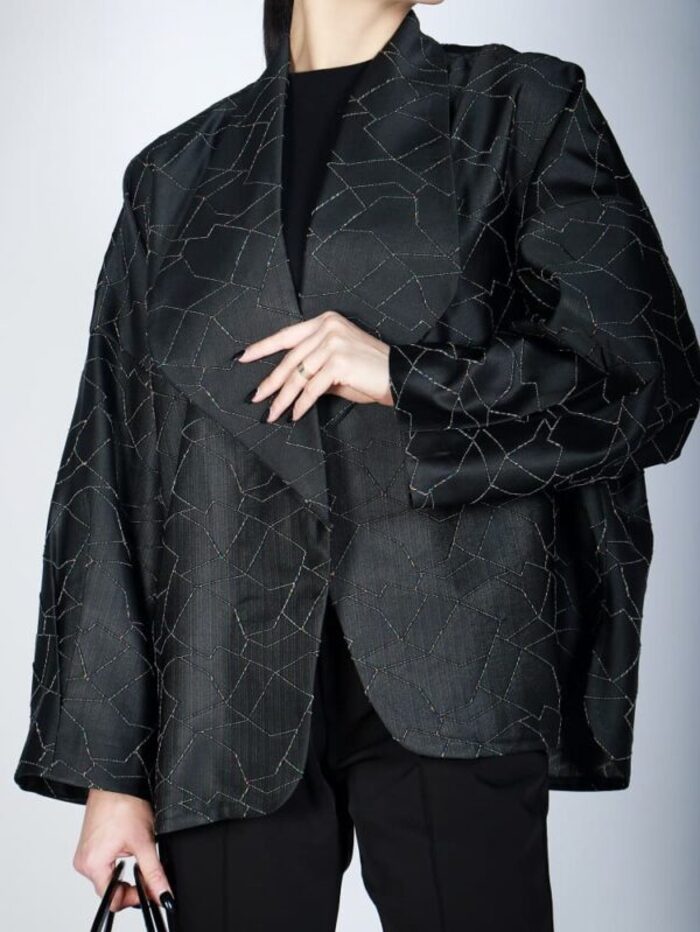 جدیدترین ست شومیز و شلوار زنانه؛ مانتو ژاکارد موزاییکی کیمونو از فروشگاه پوشاک زی زی مد